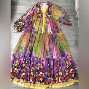 Ashilda Multicolor Floral Patchwork Artsy Modest Maxi Long Sleeve dress size 2